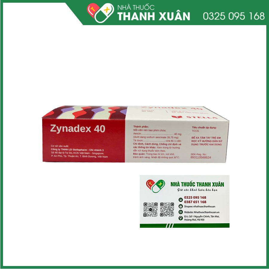 Zynadex 40 điều trị và phòng ngừa phù nề, suy giãn tĩnh mạch, trĩ, viêm tắc bạch huyết, chấn thương sau phẫu thuật